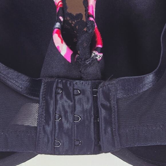 Cacique Pink Black Lace Floral Lightly Lined T-Shirt Underwire Bra 42DD - Picture 4 of 6